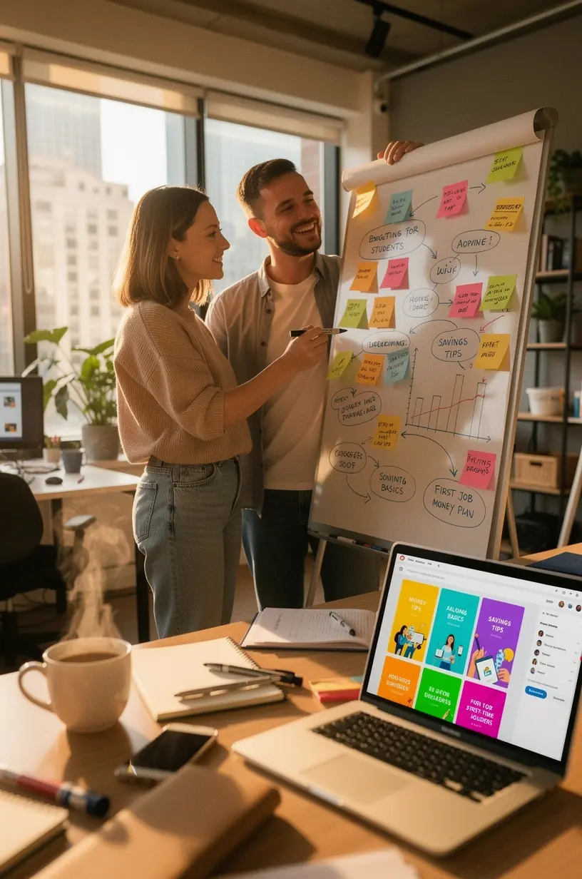 Plagát propagujúci živé konzultácie a vzdelávanie v oblasti správy osobných financií v nákupnom centre.