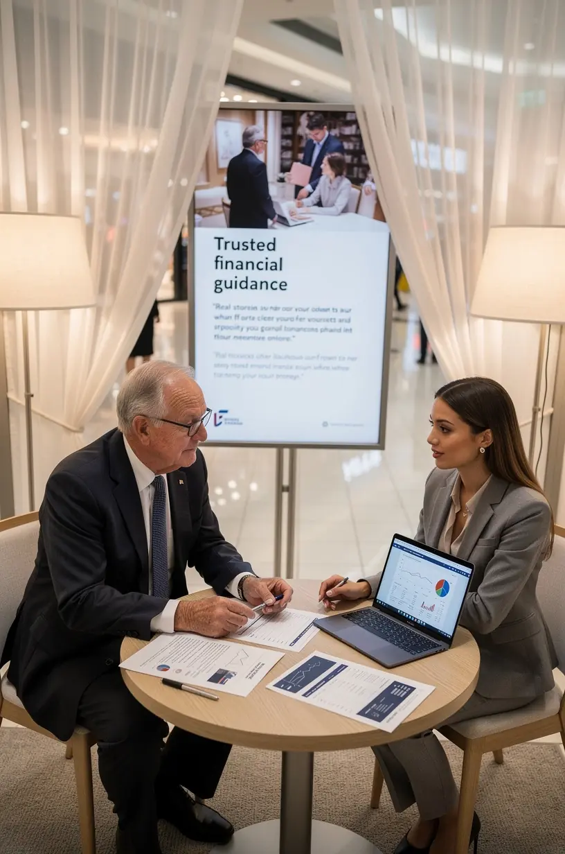 Skupina ľudí sleduje prednášku o efektívnom riadení rodinného rozpočtu pri pop-up stánku.